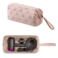 Pink Quilted Hair Dryer Storage Bag Large Capacity Portable Travel Organizer Pouch with Bow - Pink/Coffee Butterfly