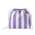 Color contrast striped knit drawstring cosmetic bag, portable travel storage pouch. - White and Purple Striped