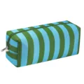 Portable striped storage bag for hair styling tools and travel accessories, blue and green design. - Blue Green Striped