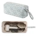 Quilted floral hairdryer storage bag, large capacity travel organizer for hair tools - White Base Blue Orchid