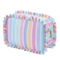 Colorful striped makeup bag with cute ruffles, large capacity travel storage pouch for cosmetics. - Rainbow Stripes