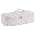 White quilted travel storage bag with pink bow pattern, portable curling iron pouch case. - Korean Bow