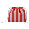 Color-block striped drawstring makeup bag, portable travel cosmetic storage pouch. - Red Pink Stripes