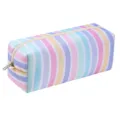 Pastel striped storage pouch, colorful cosmetic and hair tool organizer bag, zipper design. - Rainbow Stripes
