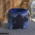 Chinese style patchwork storage pouch vintage quilted drawstring makeup bag portable organizer - Blue Dyed Flower