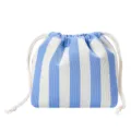 Blue white striped knitted drawstring pouch, portable travel makeup bag for daily cosmetic storage. - White Blue Striped