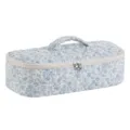 Quilted blue floral travel hair dryer storage bag, portable large capacity organizer. - White Base Blue Orchid