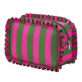 Pink and green striped makeup bag with ruffle trim, sweet cosmetic storage bag for travel. - Magenta & Green Stripes