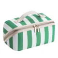 Green White Striped Cosmetic Bag Large Capacity Travel Makeup Organizer Toiletry Pouch - White and Green Striped