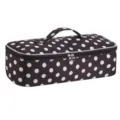 Black and white polka dot storage bag with zipper and handle, portable travel pouch. - Coffee with White Polka Dots