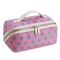 Pink green polka dot cosmetic bag with handle large capacity travel makeup storage pouch - Pink with Green Dots