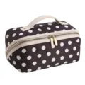 Brown polka dot cosmetic bag portable large capacity makeup storage pouch with golden zipper - Coffee with White Polka Dots