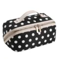 Black and white polka dot cosmetic bag, large capacity portable makeup storage organizer pouch. - Black With White Polka Dots