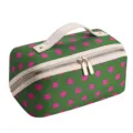 Green pink polka dot cosmetic bag with white handle, large capacity travel makeup pouch. - Green with Rose Dots