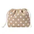 Khaki Polka Dot Mesh Drawstring Cosmetic Bag Portable Travel Toiletry Storage Pouch - Beige with White Dots