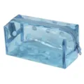 Clear transparent makeup bag with blue polka dots waterproof travel toiletry storage pouch. - Octagonal Sky Blue