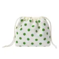 Knitted polka dot drawstring pouch portable travel makeup bag cute cosmetic storage organizer - White With Green Dots