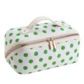 Large capacity cosmetic bag with green polka dots, travel makeup storage bag, stylish wash bag. - White With Green Dots