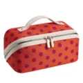 Portable red polka dot cosmetic bag with beige handle, large capacity makeup storage bag. - Orange with Dark Red Dots