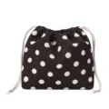 Knitted drawstring cosmetic bag with cute white polka dots, portable travel storage pouch. - Coffee with White Polka Dots