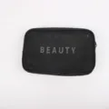 Black nylon mesh cosmetic bag, portable travel toiletry pouch with zipper storage design. - L / Black Large