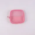 Pink square nylon mesh storage bag, compact zipper pouch for travel cosmetics and items. - Pink Small