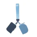 Color-matching mini coin purse key case set with wrist strap, portable multi-functional pouch. - Navy Blue/Steel Blue