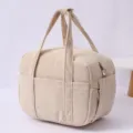 Beige corduroy lunch bag portable insulated tote handbag for office outdoor meal container. - Khaki