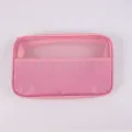 Pink nylon mesh travel storage bag waterproof makeup pouch cosmetic organizer for daily use. - Pink Large