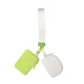Portable key pouch and coin purse set with hand strap, stylish dual-color design. - Green/Off-white