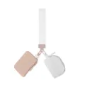 Versatile color-block multi-pouch keychain wallet and coin purse with secure wrist lanyard. - Beige / Cream White