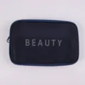 Dark blue nylon mesh cosmetic bag, portable travel toiletry storage organizer with zipper. - Navy Blue Large Style