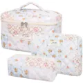 Quilted floral cosmetic bag set 3 pieces large capacity portable travel makeup organizer - Three-Piece Set / Ethnic