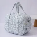 Blue floral corduroy lunch bag portable handbag insulated tote food container pouch. - White with Blue Flowers