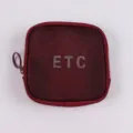 Dark red nylon mesh travel cosmetic pouch, square zipper organizer bag with letter print. - Wine Red Small