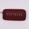Nylon mesh travel cosmetic bag, red zipper pouch, transparent toiletry storage organizer. - Wine Red Medium
