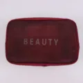 Red mesh cosmetic bag travel organizer lightweight zipper makeup pouch for daily use - Wine Red Large
