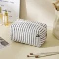 Black and white striped quilted cosmetic bag, portable travel makeup storage pouch. - Octagon Style / Striped Black