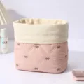 Cute bow cosmetic bag large capacity canvas storage bag pink quilted makeup pouch for travel - Pink Coffee Bow