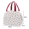 Insulated lunch bag with cute cherry pattern, quilted fabric, large capacity, red handles. - Quilted Big Cherry