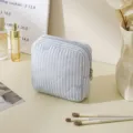 Blue striped quilted makeup bag with cute bows, portable travel cosmetic storage pouch. - Sanitary Napkin Pouches / Double Stripe