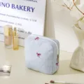Blue white striped quilted cosmetic bag cute bow embroidery portable travel makeup pouch. - Sanitary Napkin Pouches / Striped Red