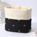 Cute bow makeup bag portable travel storage pouch quilted canvas cosmetic organizer bag - Black With White Butterfly