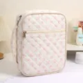 Cute bow quilted book storage bag portable canvas organizer for women daily use school - Hollow Bowknot