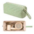 Borsa porta asciugacapelli a quadri verdi organizer da viaggio per accessori e phon - Quadri Verde e Beige