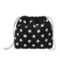 Black and white polka dot knit drawstring storage bag portable travel makeup pouch - Black With White Polka Dots