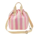 Pink striped insulated lunch bag with drawstring and shoulder strap for daily office use. - Pink Beige Stripes