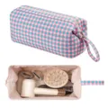 Borsa di stoccaggio per asciugacapelli a quadri rosa, custodia da viaggio per accessori. - Scacchi Blu Rosa