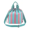 Pink and blue striped drawstring lunch bag with handles and strap for daily office picnic use. - Blue & Pink Stripe