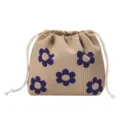 Knitted drawstring cosmetic bag with cute contrast color flower pattern for travel daily storage. - Sunflower (Purple)